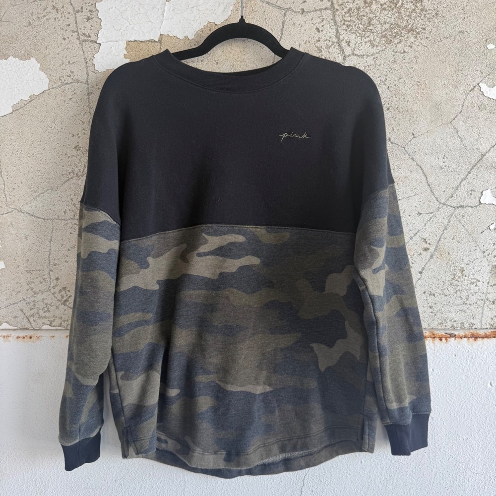 Victorias Secret PINK Sweatshirt Camo Colorblock Oversized Crewneck Y2K Women XS - Picture 2 of 10
